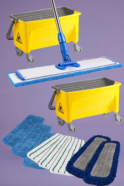 Picture of Mop Kit-Ultra With Two 22" Microfiber Mop Buckets W/ Scrub  Grid & 18" Mop & Asstd Pads